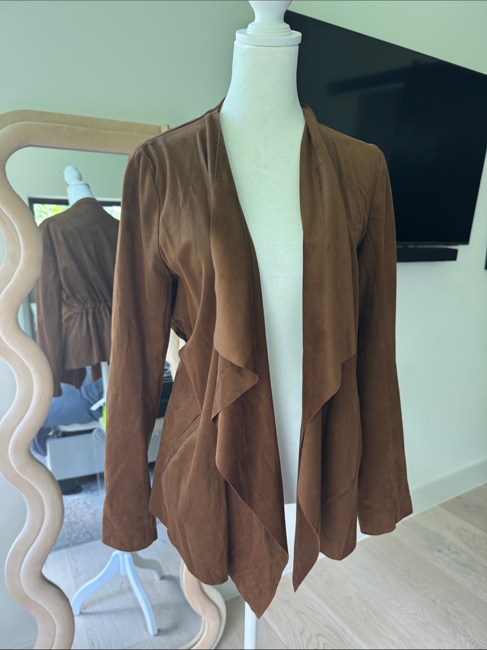 Zara Basic Brown Faux Suede Draped Jacket